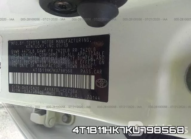 4T1B11HK7KU798568 фото 10
