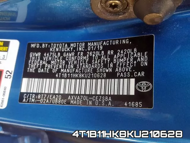 4T1B11HK8KU210628 фото 2