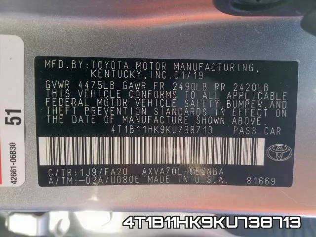 4T1B11HK9KU738713 фото 2