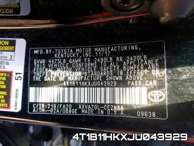 4T1B11HKXJU043929 фото 2