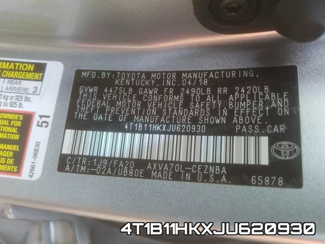 4T1B11HKXJU620930 фото 2