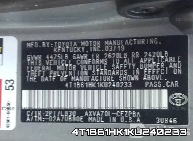 4T1B61HK1KU240233 фото 9