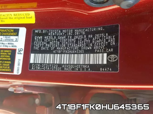 4T1BF1FK0HU645365 фото 2