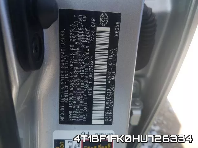 4T1BF1FK0HU726334 фото 2