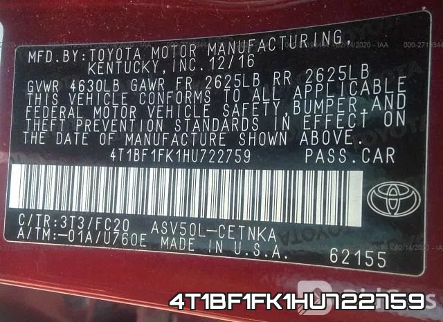 4T1BF1FK1HU722759 фото 10