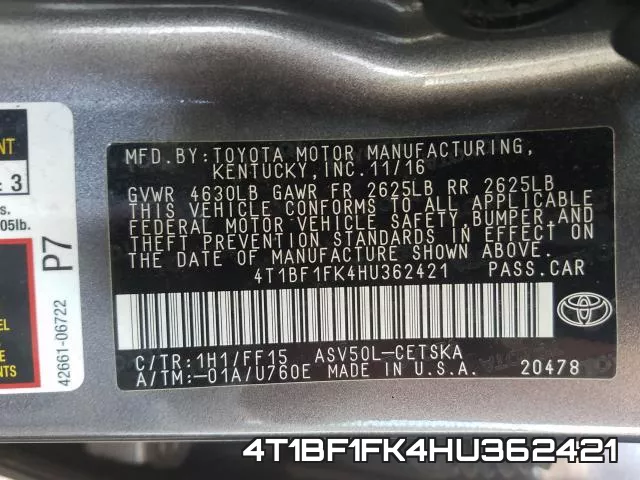 4T1BF1FK4HU362421 фото 2