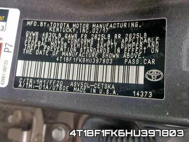 4T1BF1FK6HU397803 фото 2