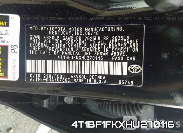 4T1BF1FKXHU270116 фото 10