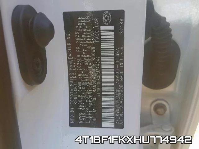 4T1BF1FKXHU774942 фото 2