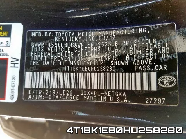 4T1BK1EB0HU258280 фото 2