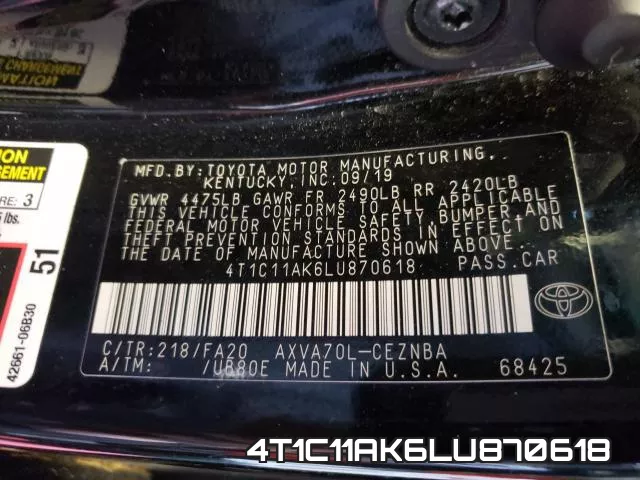 4T1C11AK6LU870618 фото 2