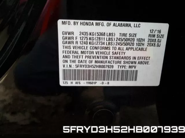 5FRYD3H52HB007939 фото 2