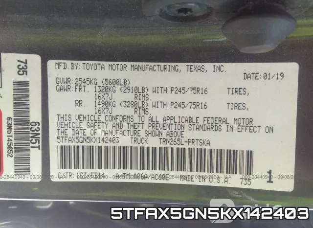 5TFAX5GN5KX142403 фото 10