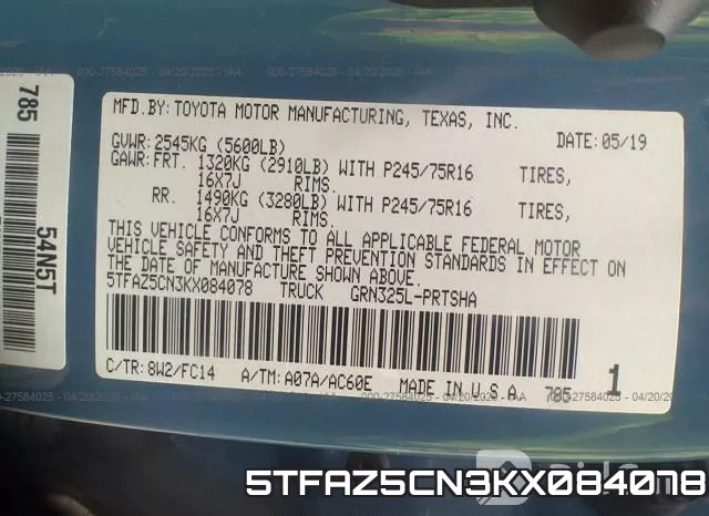 5TFAZ5CN3KX084078 фото 10