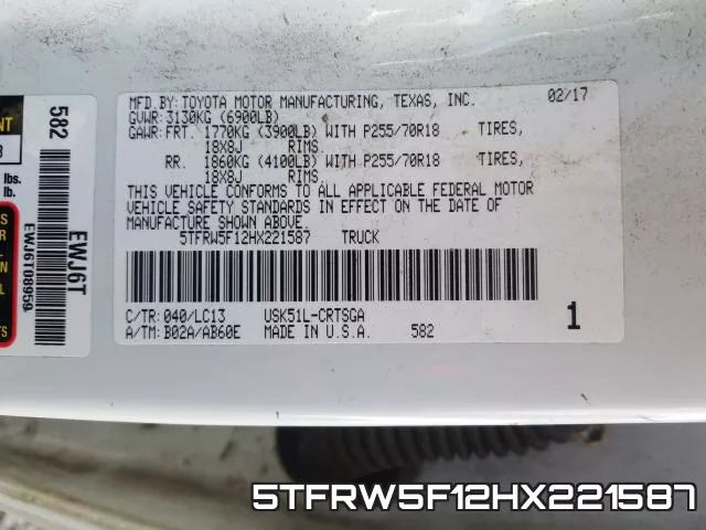 5TFRW5F12HX221587 фото 2