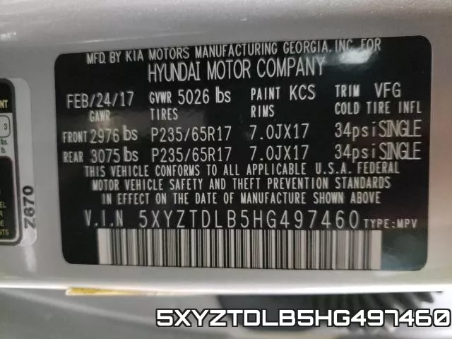 5XYZTDLB5HG497460 фото 2