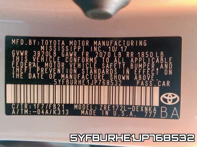 5YFBURHE1JP768532 фото 2