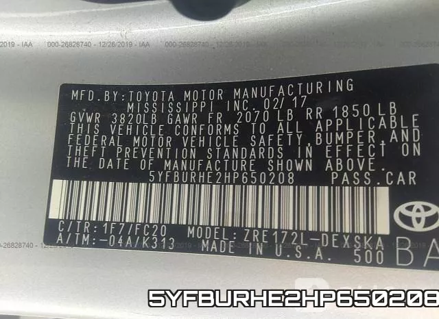 5YFBURHE2HP650208 фото 10