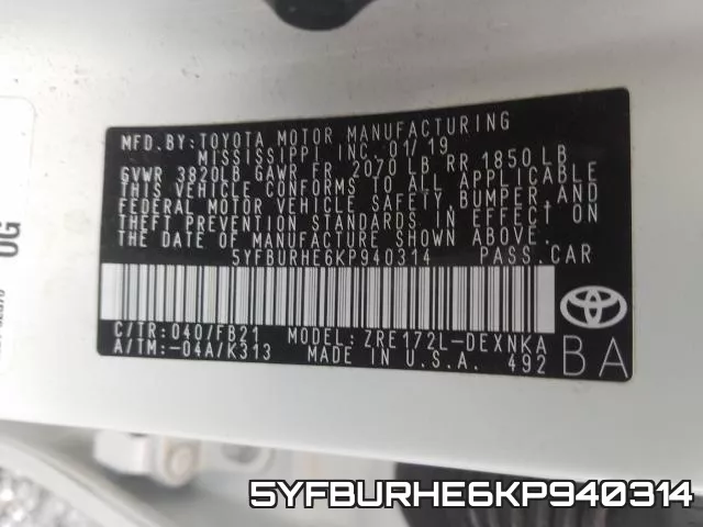 5YFBURHE6KP940314 фото 2