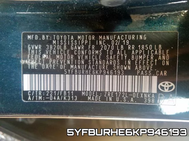 5YFBURHE6KP946193 фото 2