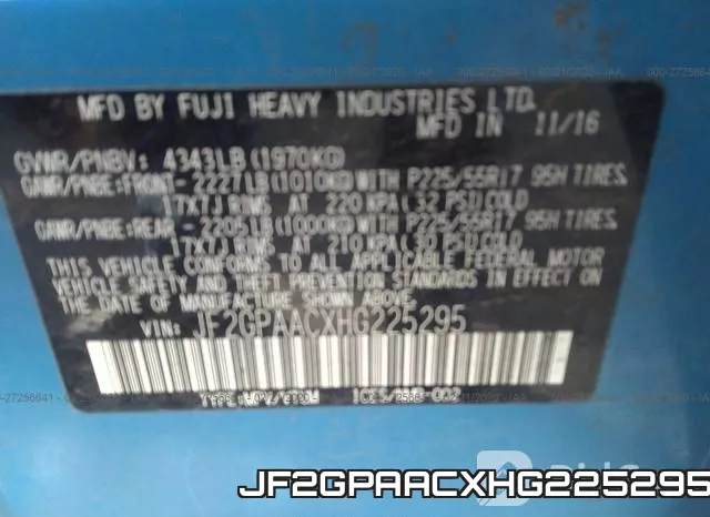 JF2GPAACXHG225295 фото 10