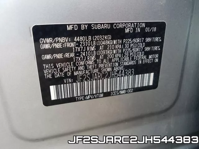 JF2SJARC2JH544383 фото 2