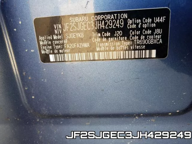 JF2SJGEC3JH429249 фото 2