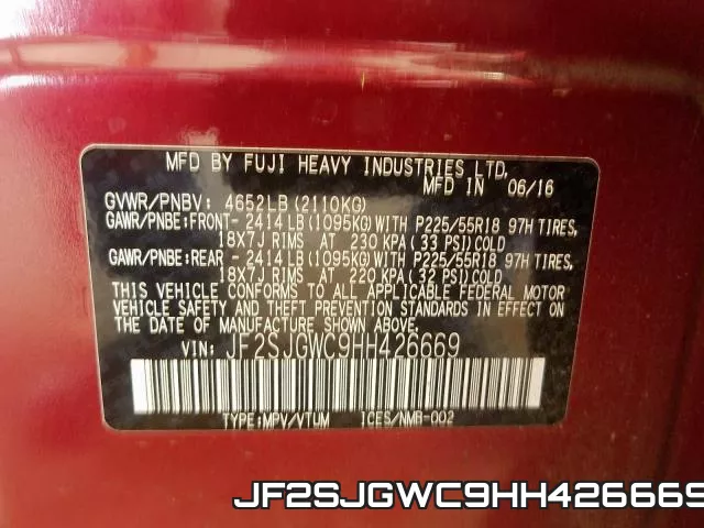 JF2SJGWC9HH426669 фото 2