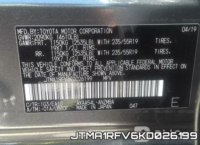 JTMA1RFV6KD026199 фото 10