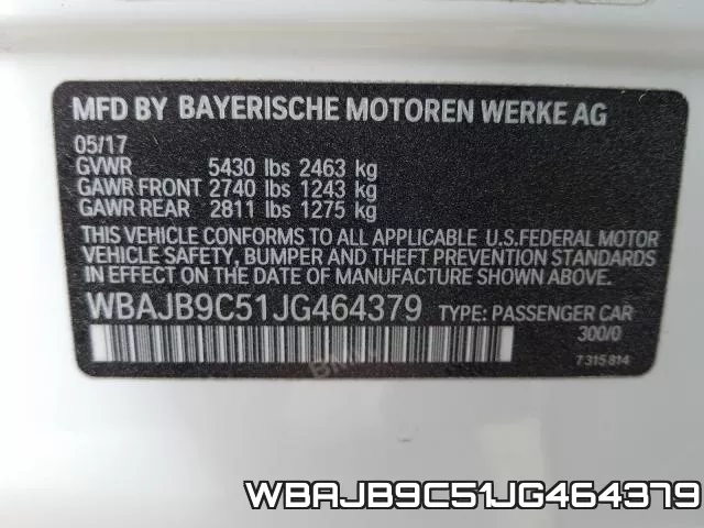 WBAJB9C51JG464379 фото 2