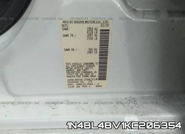 1N4BL4BV1KC206354 фото 10