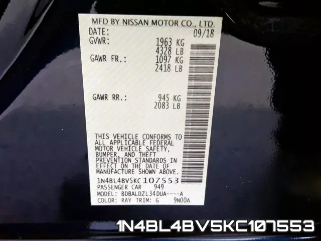 1N4BL4BV5KC107553 фото 2