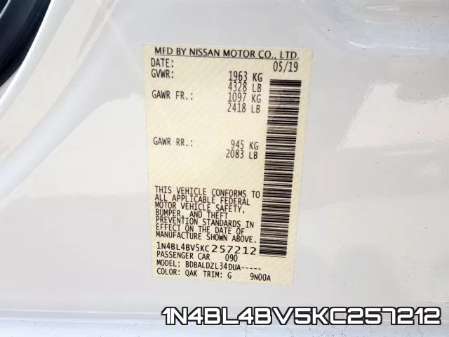 1N4BL4BV5KC257212 фото 2