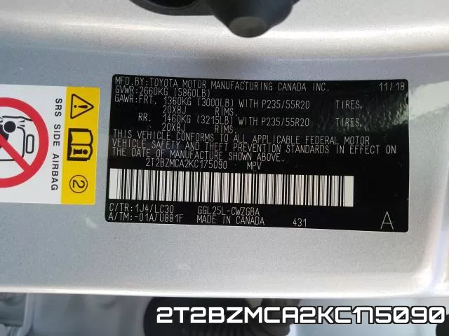 2T2BZMCA2KC175090 фото 2