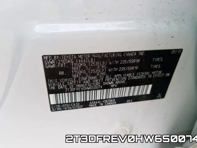 2T3DFREV0HW650074 фото 2