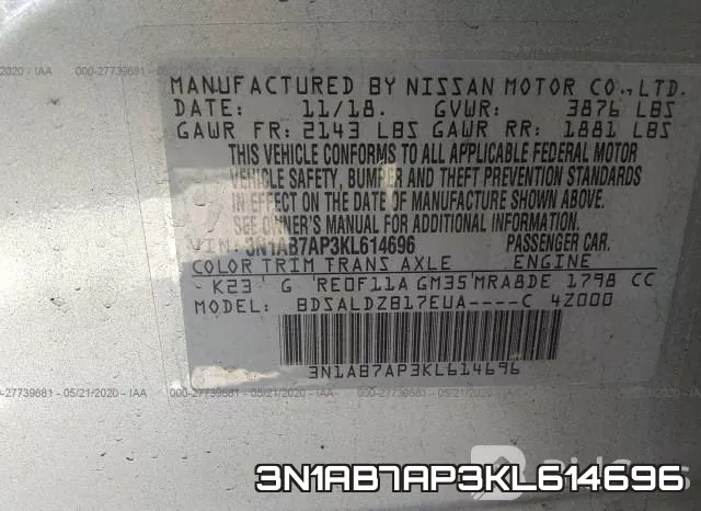 3N1AB7AP3KL614696 фото 10