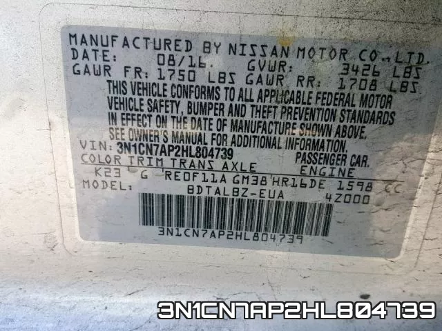 3N1CN7AP2HL804739 фото 2