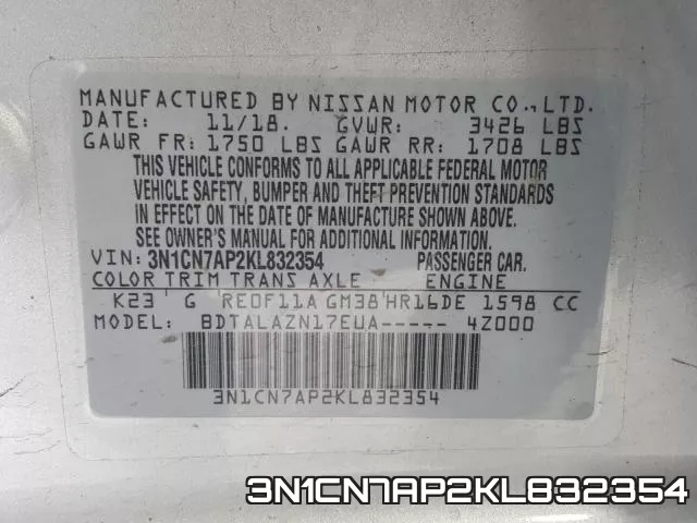 3N1CN7AP2KL832354 фото 2