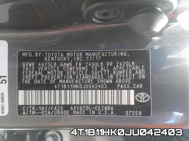 4T1B11HK0JU042403 фото 2
