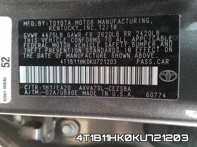 4T1B11HK0KU721203 фото 2