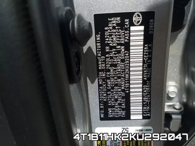 4T1B11HK2KU292047 фото 2