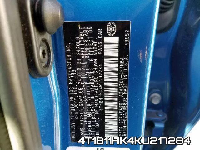 4T1B11HK4KU217284 фото 2