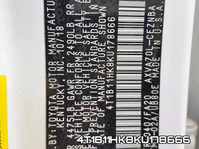 4T1B11HK8KU178666 фото 2