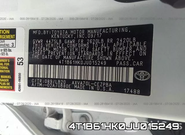 4T1B61HK0JU015249 фото 10