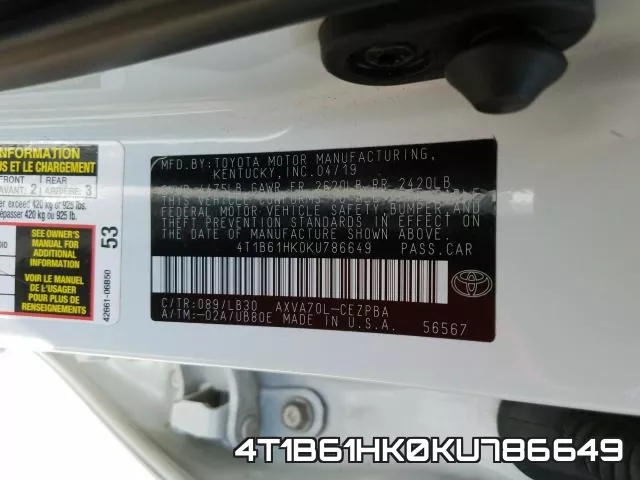 4T1B61HK0KU786649 фото 2