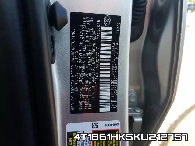 4T1B61HK5KU212757 фото 2