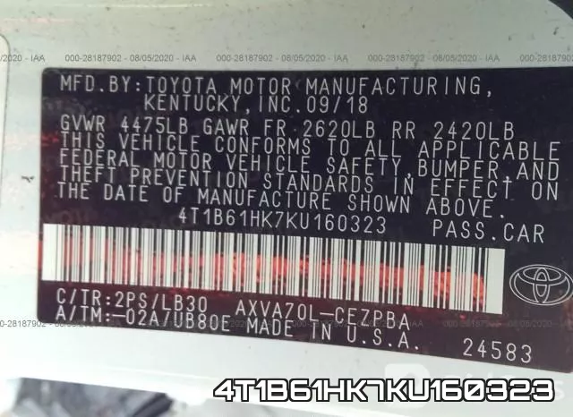 4T1B61HK7KU160323 фото 10