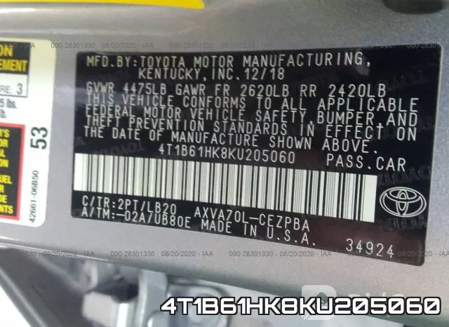 4T1B61HK8KU205060 фото 10