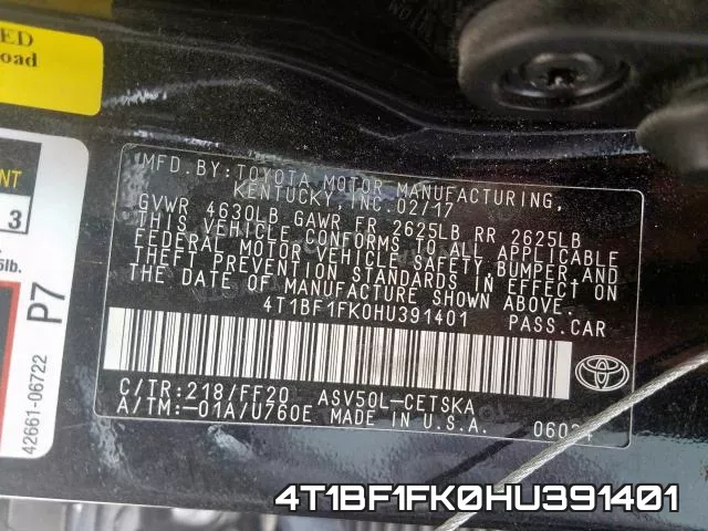 4T1BF1FK0HU391401 фото 2