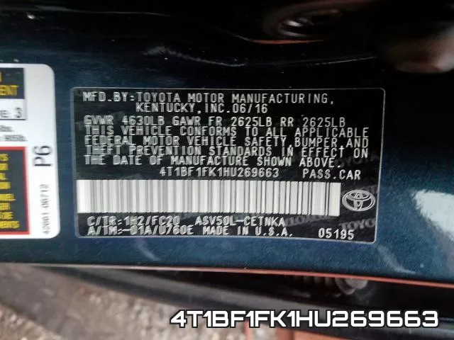 4T1BF1FK1HU269663 фото 2